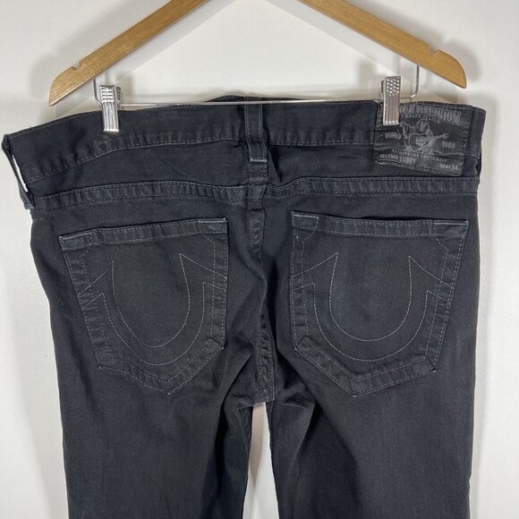 True Religion Mens 38 Black Straight Flap Leg Casual Y2K Streetwear Jeans - Picture 8 of 9